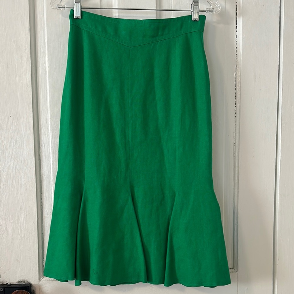 Escada Margaretha Ley Green Linen Button Back  Skirt Vintage 8